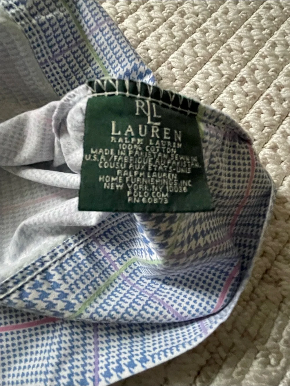 Ralph Lauren Blue & White Plaid Pillow Shams with Pink & Green Accents